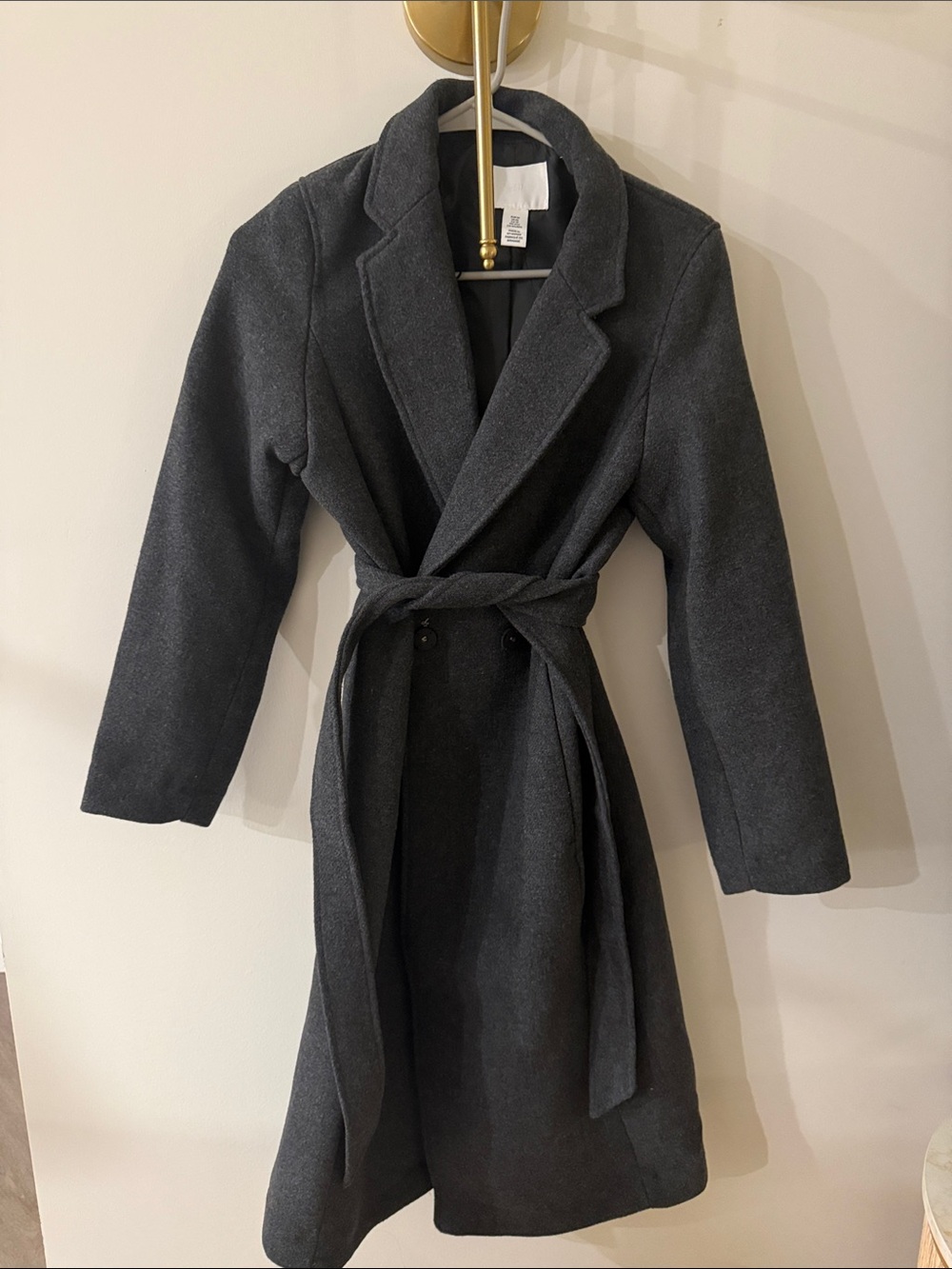 H&M Wool-Blend Long Wrap Coat - Charcoal